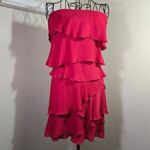 BCBGMAXAZRIA Ginger Ruffled Tiered Strapless Silk Dress